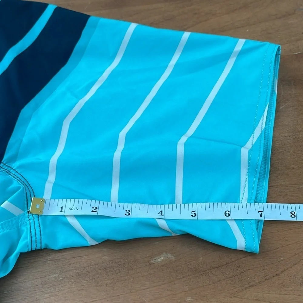 VOLCOM Boys Striped Board Shorts Size 25 Swim Trunks Blue Mod-Tech